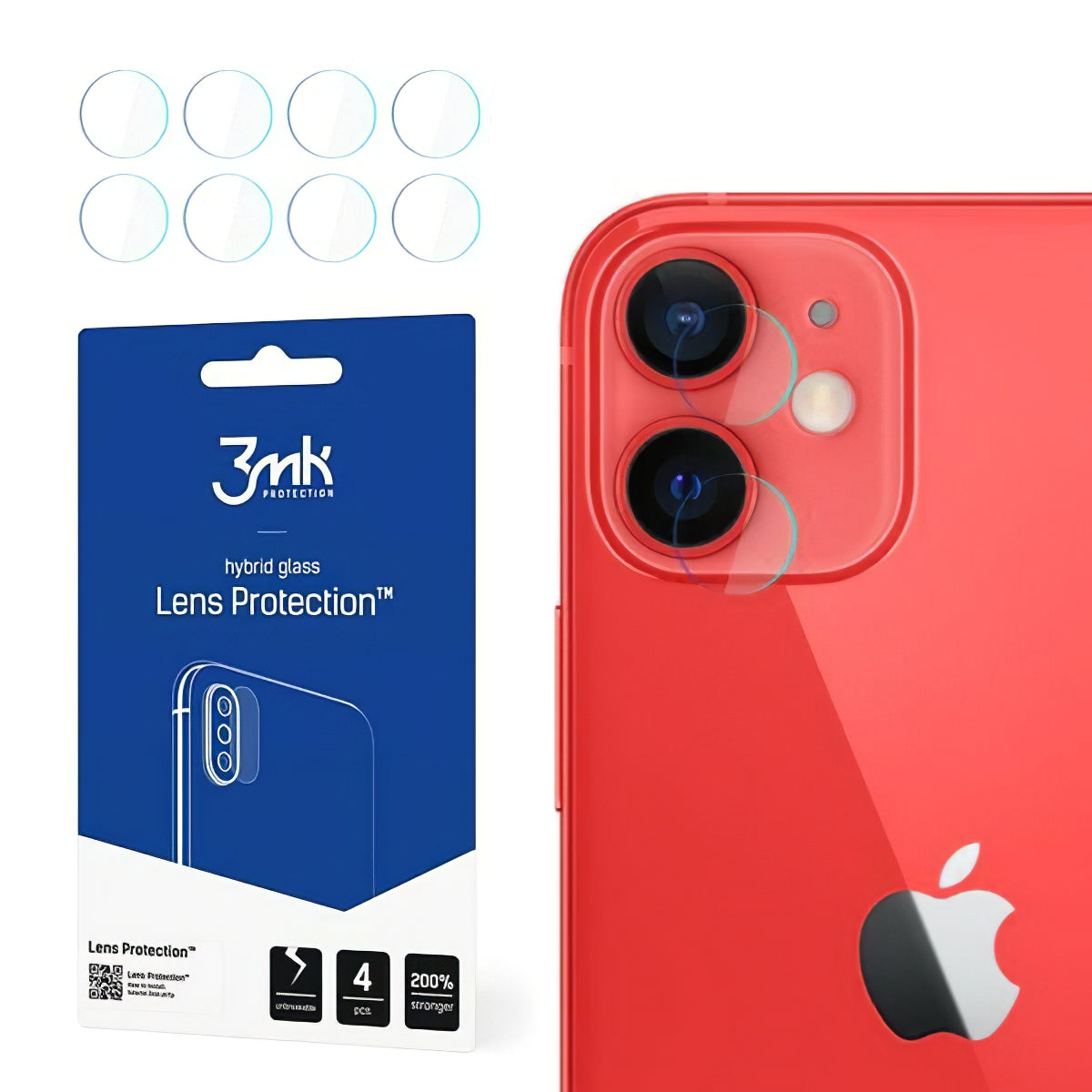 Zaščitna folija za zadnjo kamero 3MK Protection za Apple iPhone 12, fleksibilno steklo, komplet 4 kosi, prozorna