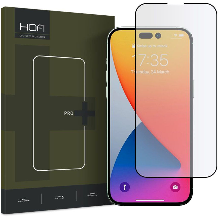 Zaščitna folija za zaslon HOFI za Apple iPhone 14 Pro Max, Kaljeno steklo, Polno lepljenje, Črna