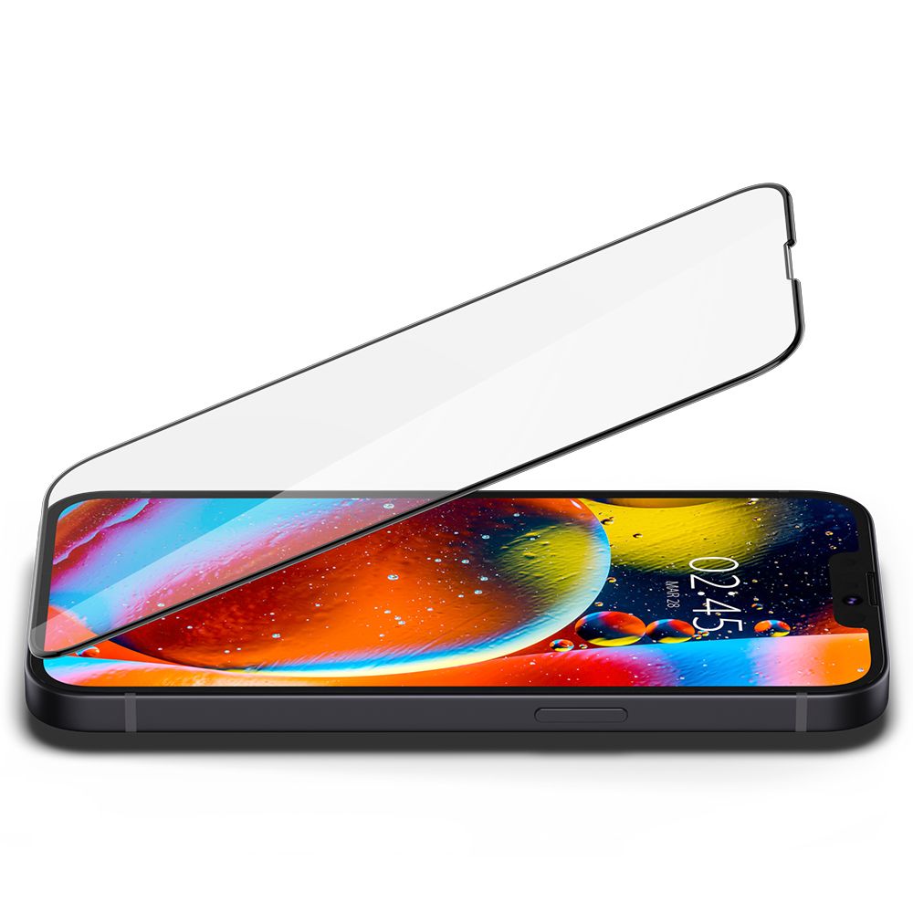 Zaščitna folija za zaslon Spigen GlastR Slim za Apple iPhone 17e / 16e / 14 / 13 Pro, Kaljeno steklo, Polno lepilo, Črna AGL03392