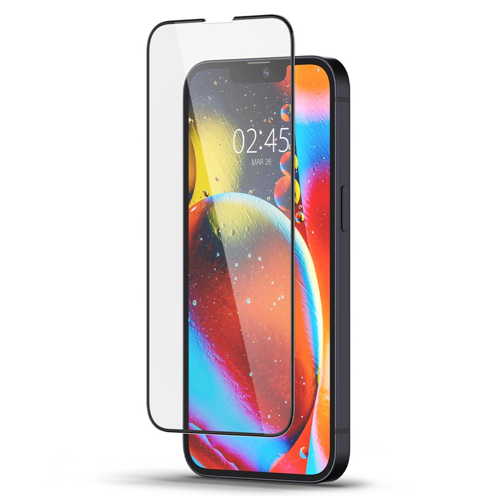 Zaščitna folija za zaslon Spigen GlastR Slim za Apple iPhone 17e / 16e / 14 / 13 Pro, Kaljeno steklo, Polno lepilo, Črna AGL03392