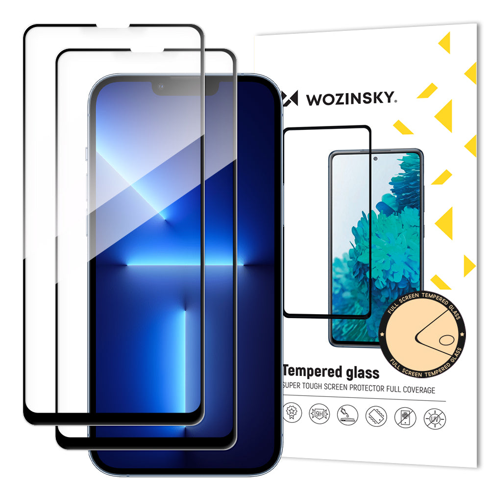 WZK Zaščita zaslona za Apple iPhone 13 Pro Max, zaščitno steklo, polno lepilo, komplet 2 kosa, črna