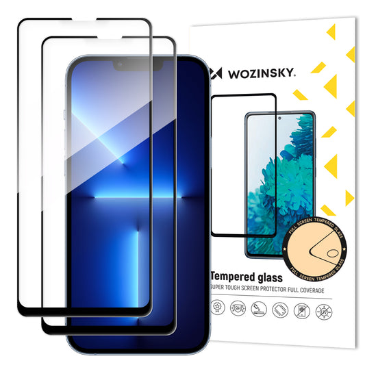WZK Zaščita zaslona za Apple iPhone 13 Pro Max, zaščitno steklo, polno lepilo, komplet 2 kosa, črna