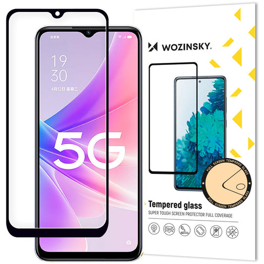 WZK Zaščita zaslona za Oppo A57 4G / A77 4G / A57s / A57e, zaščiteno steklo, polno lepilo, prilagojeno ohišju, črna