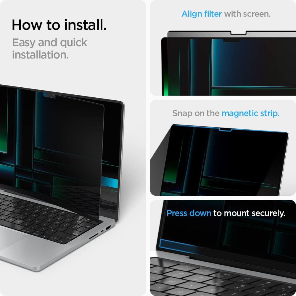 Zaščitna folija za zasebnost zaslona Spigen Safe View Magnetic za Apple MacBook Pro 14inch (2022) / (2024) / (2023) / (2021), Plastika AFL06158