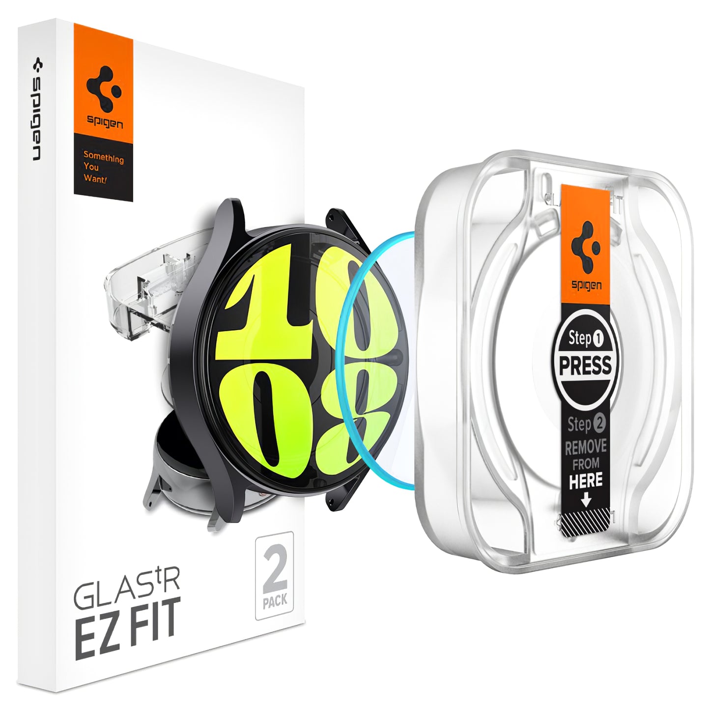 Zaščitna folija Spigen GlastR EZ FIT za Samsung Galaxy Watch7 / Watch6 / Watch5 / Watch4 44mm Series, Set 2 kosa, Kaljeno steklo AGL08493