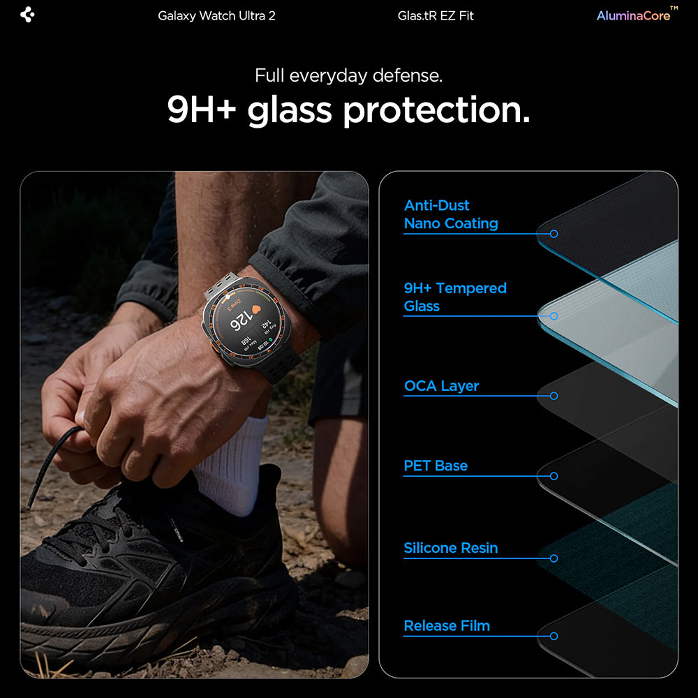 Zaščitna folija Spigen GlastR EZ FIT za Samsung Galaxy Watch Ultra2, kaljeno steklo, komplet 2 kosa AGL11758