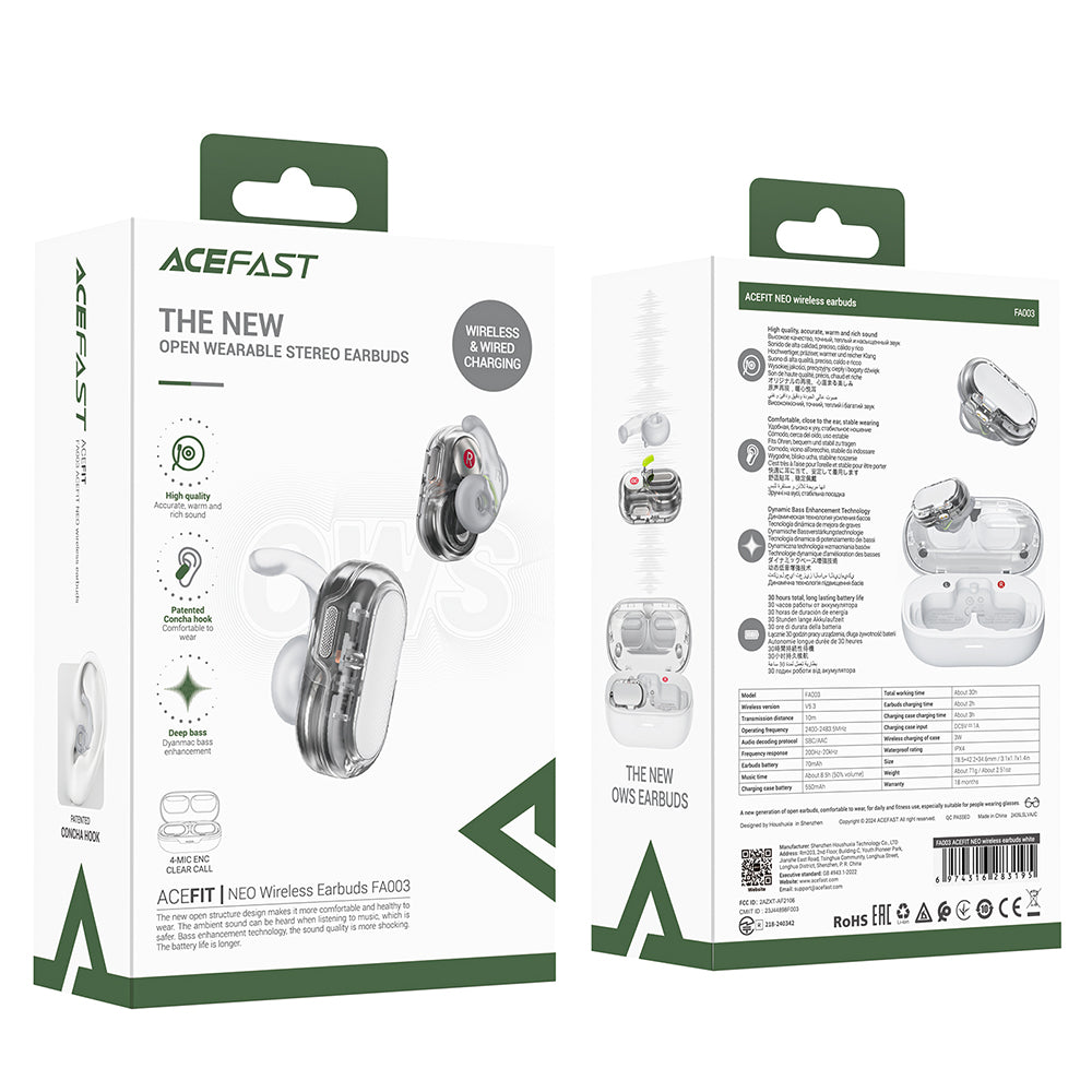 Brezžične slušalke Bluetooth Acefast Acefit Neo, TWS, bele
