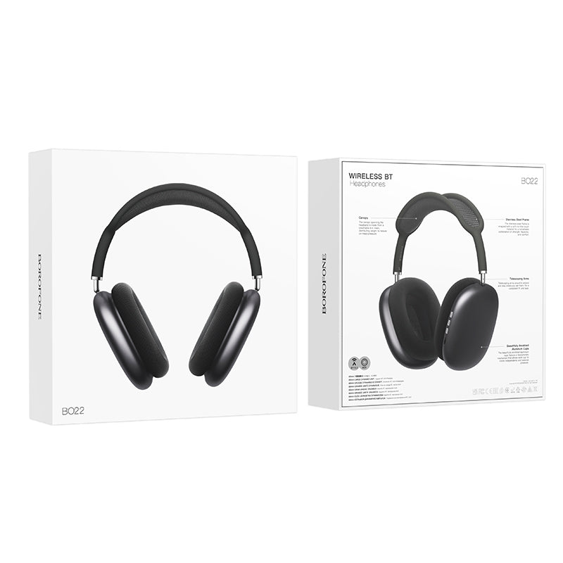 Brezžične slušalke Bluetooth Borofone BO22 Elegant, A2DP, Sive