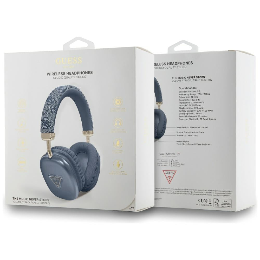 Brezžične slušalke Bluetooth Guess 4G Gold Triangle Logo, A2DP, Modra