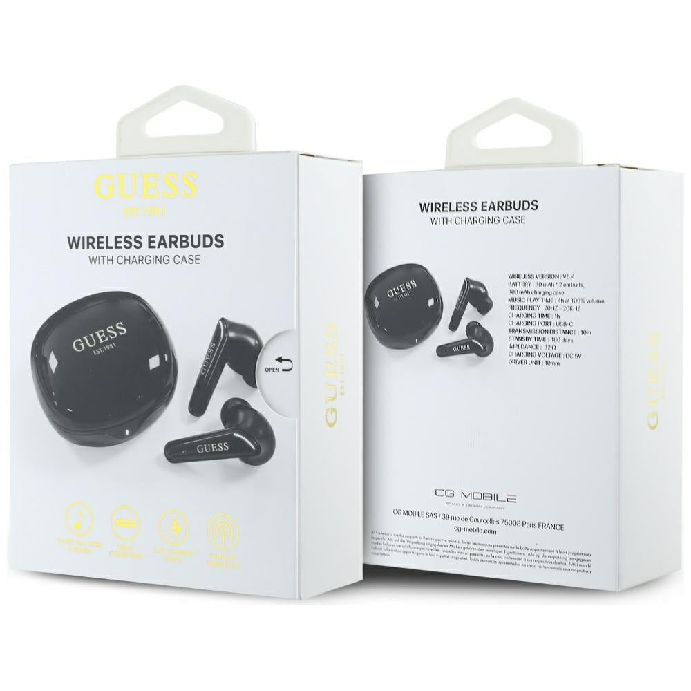 Handsfree Bluetooth Guess Flat Classic Logo Electroplated, TWS, Črn