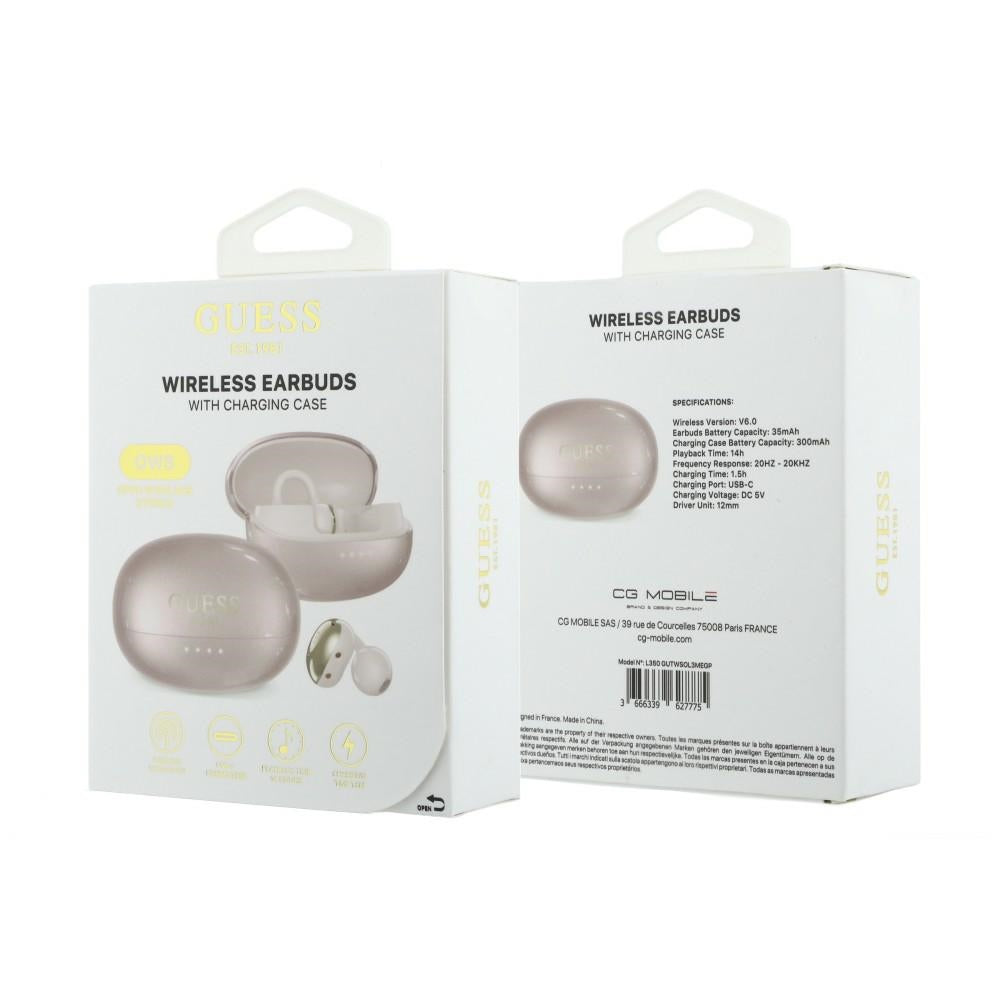 Brezžične slušalke Bluetooth Guess z metalnim zaključkom, elektropirani deli, klasične, TWS, roza