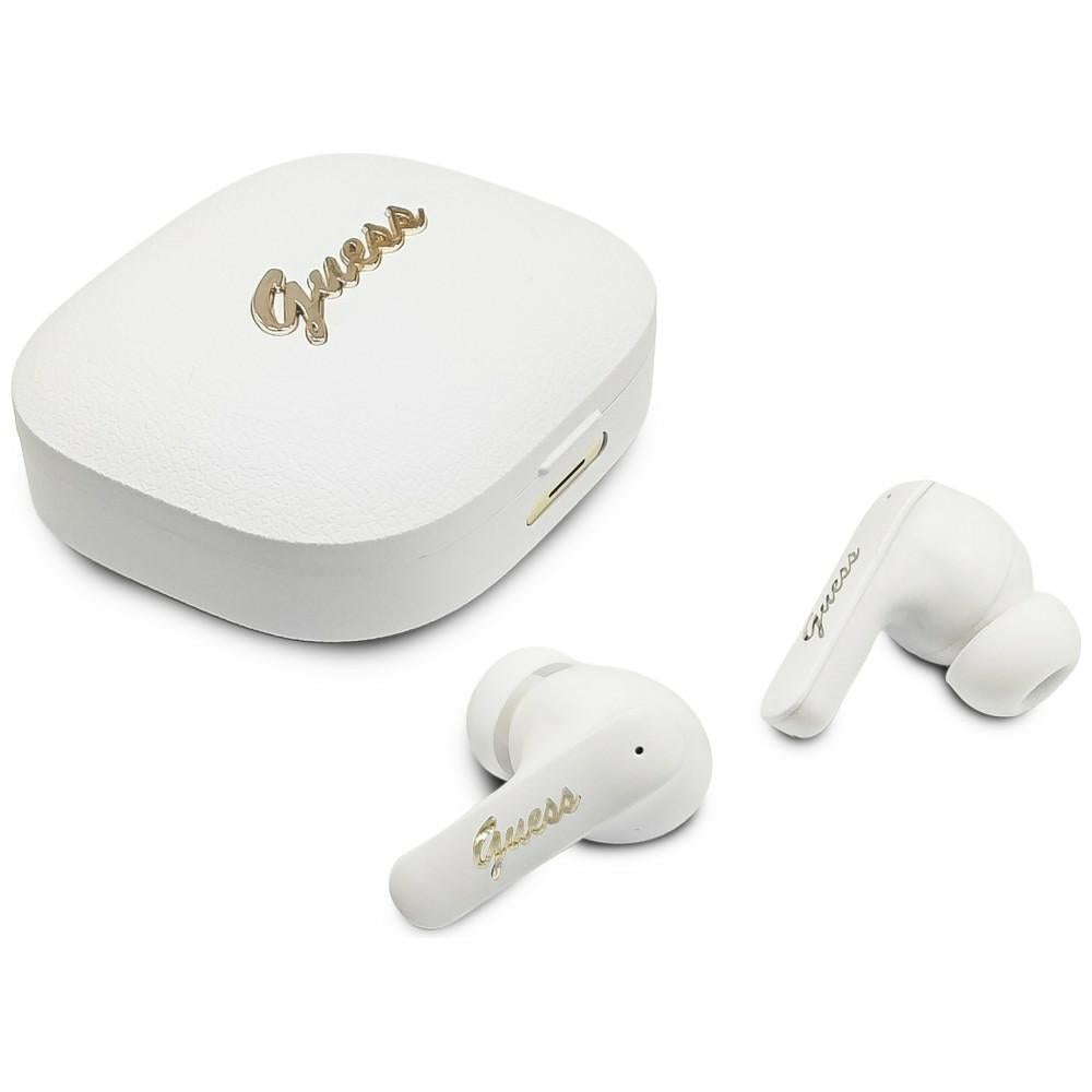 Brezžične slušalke Bluetooth Guess Script Metal Logo, TWS, Bela