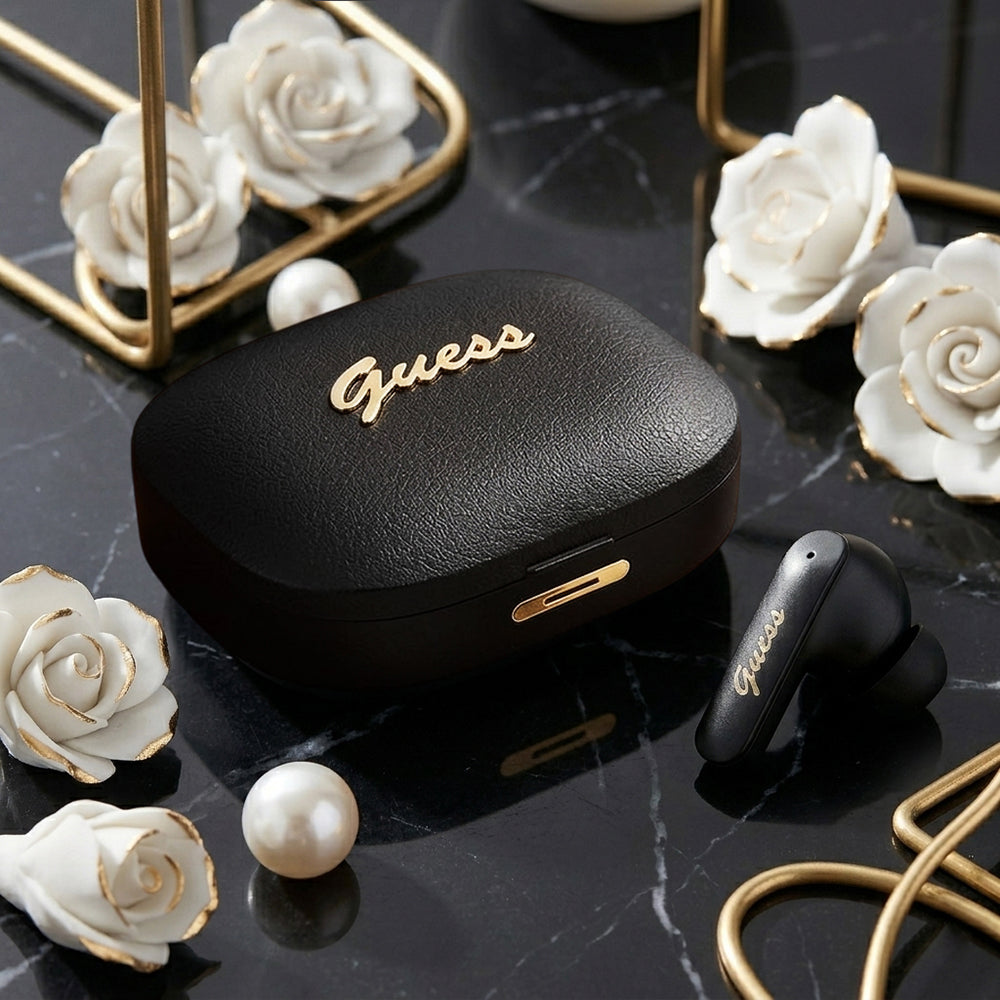 Brezžične slušalke Bluetooth Guess Script Metal Logo, TWS, črne