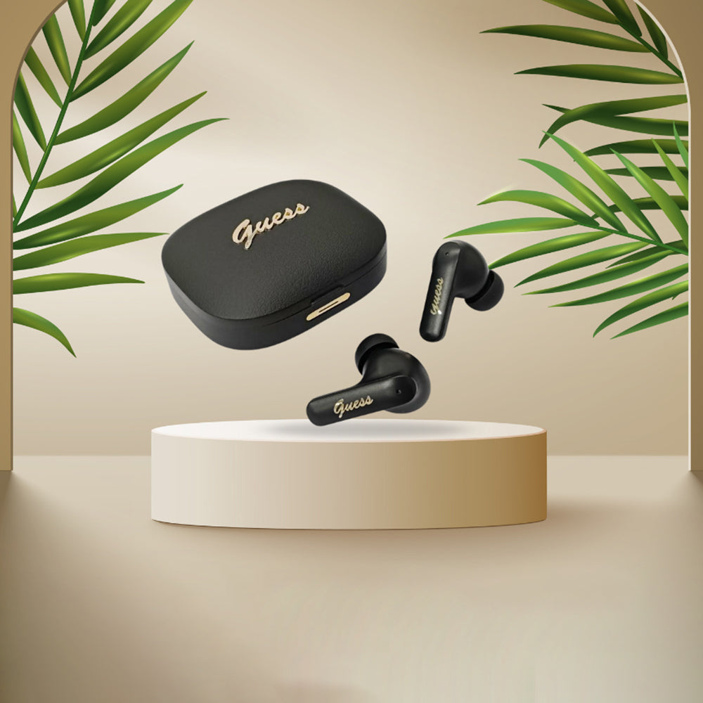 Brezžične slušalke Bluetooth Guess Script Metal Logo, TWS, črne