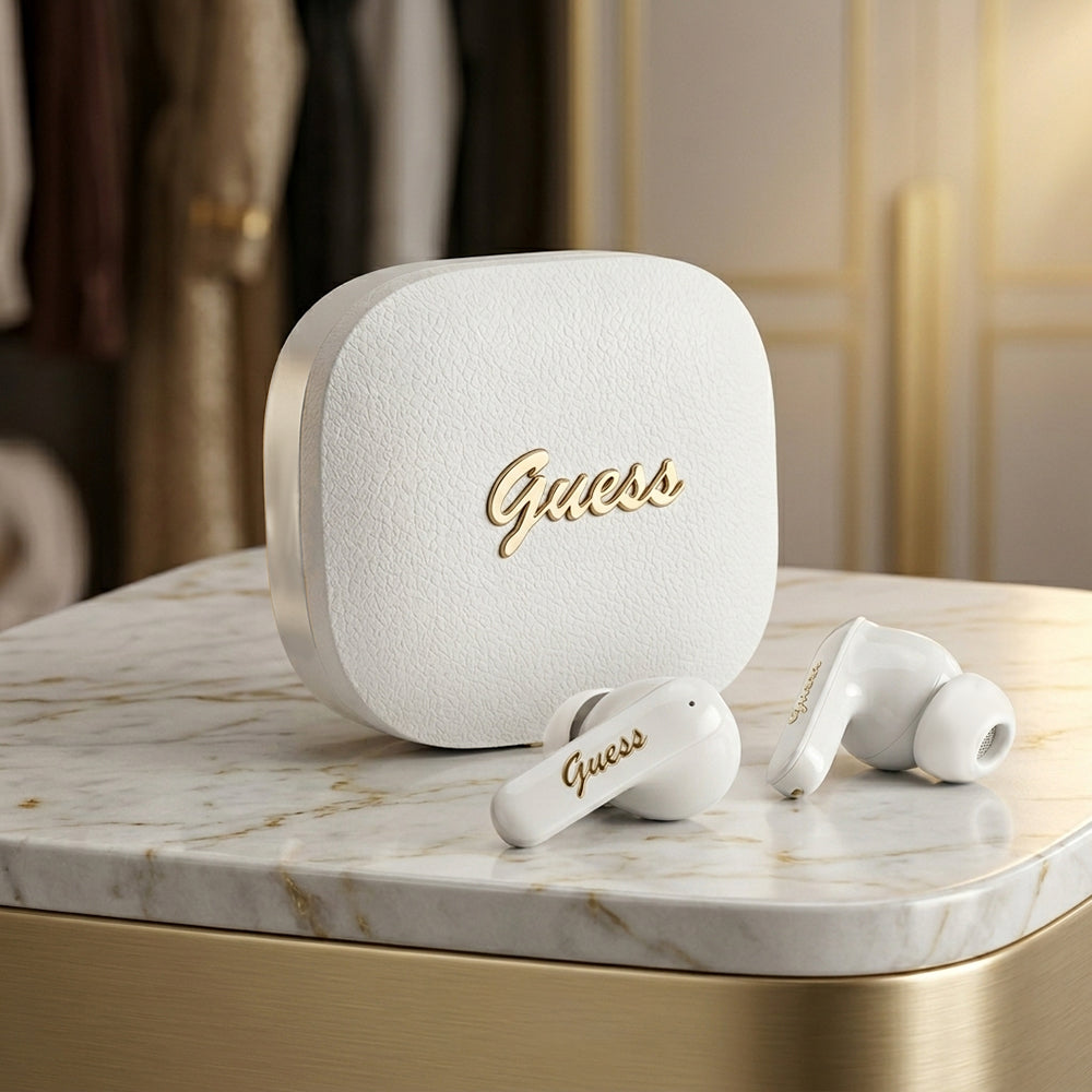 Brezžične slušalke Bluetooth Guess Script Metal Logo, TWS, črne