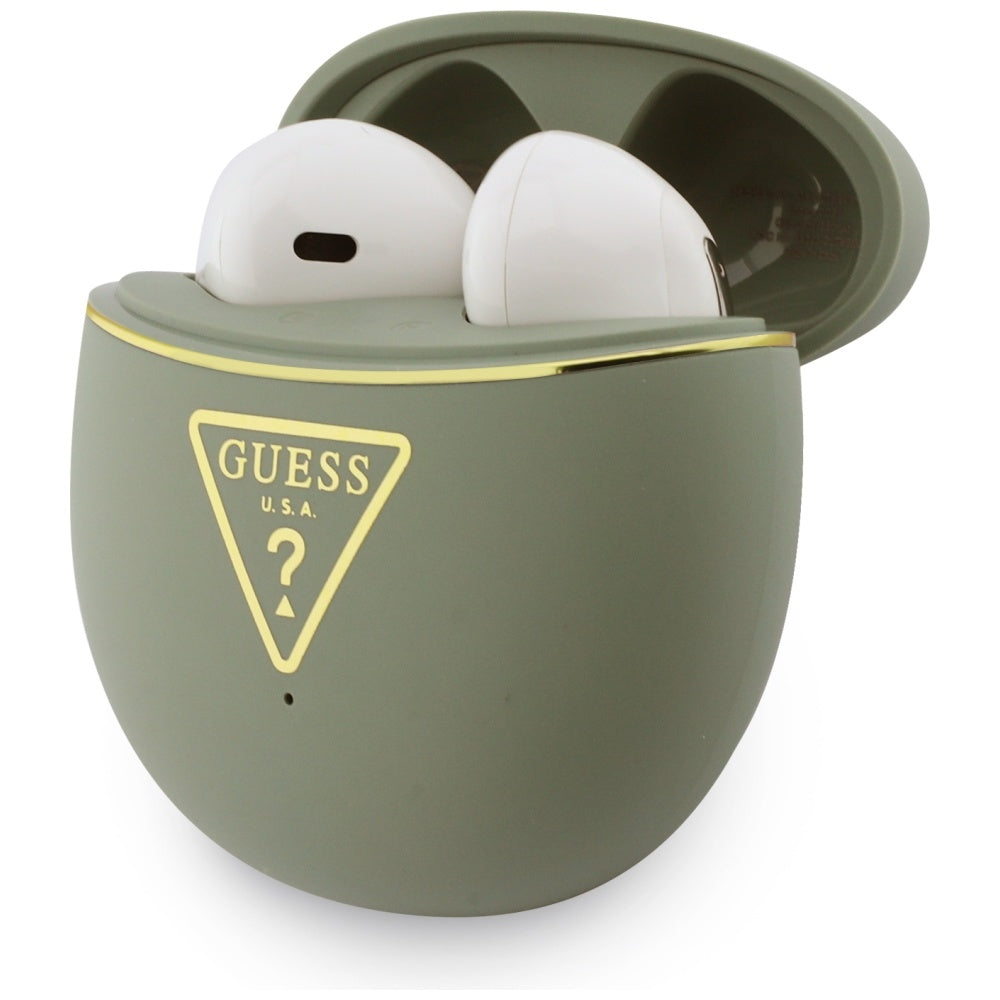 Brezžične slušalke Bluetooth Guess Script Print, TWS, Kaki