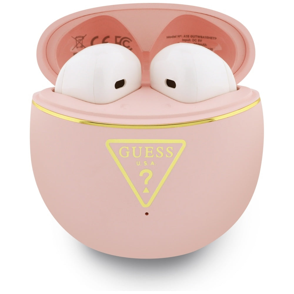 Brezžične slušalke Bluetooth Guess Script Print, TWS, Roza