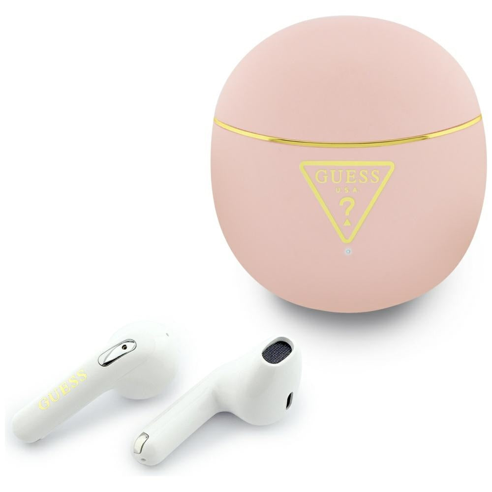 Brezžične slušalke Bluetooth Guess Script Print, TWS, Roza