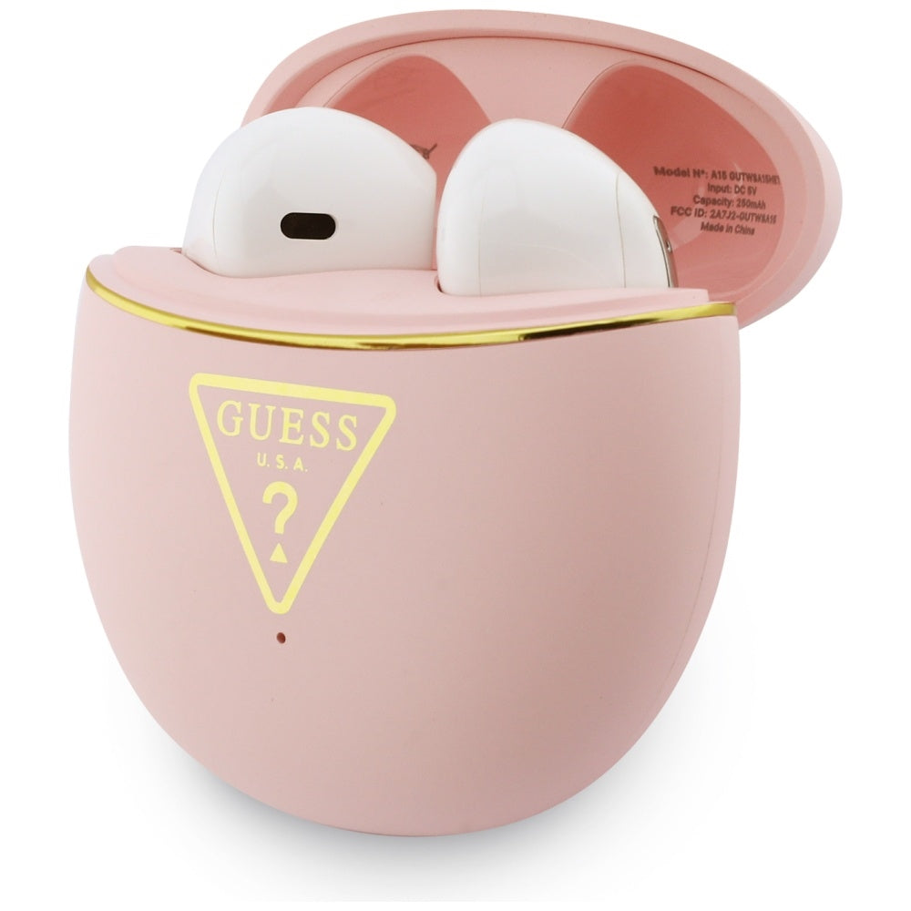 Brezžične slušalke Bluetooth Guess Script Print, TWS, Roza