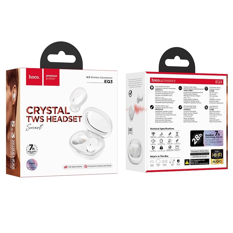 Brezžične slušalke Bluetooth HOCO EQ3, TWS, bele