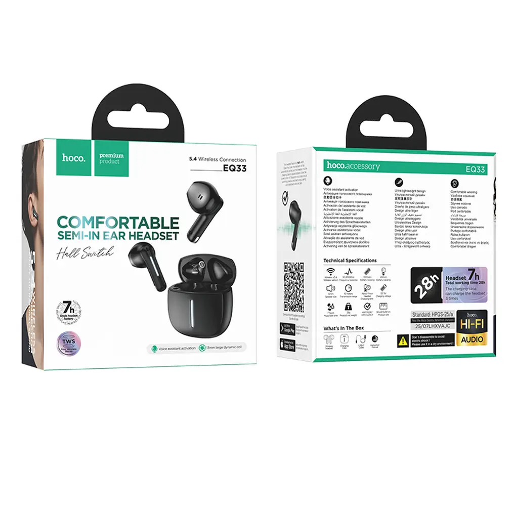 Bluetooth prostoročni HOCO EQ33, TWS, črna