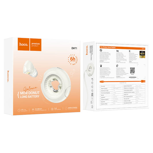 Handsfree Bluetooth Bluetooth HOCO EW71 Mini Donut, TWS, bela