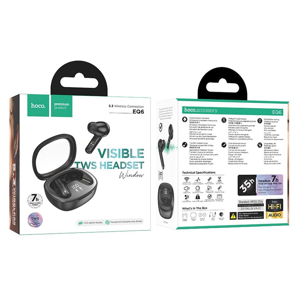 Handsfree Bluetooth HOCO Shadow EQ6, TWS, črna