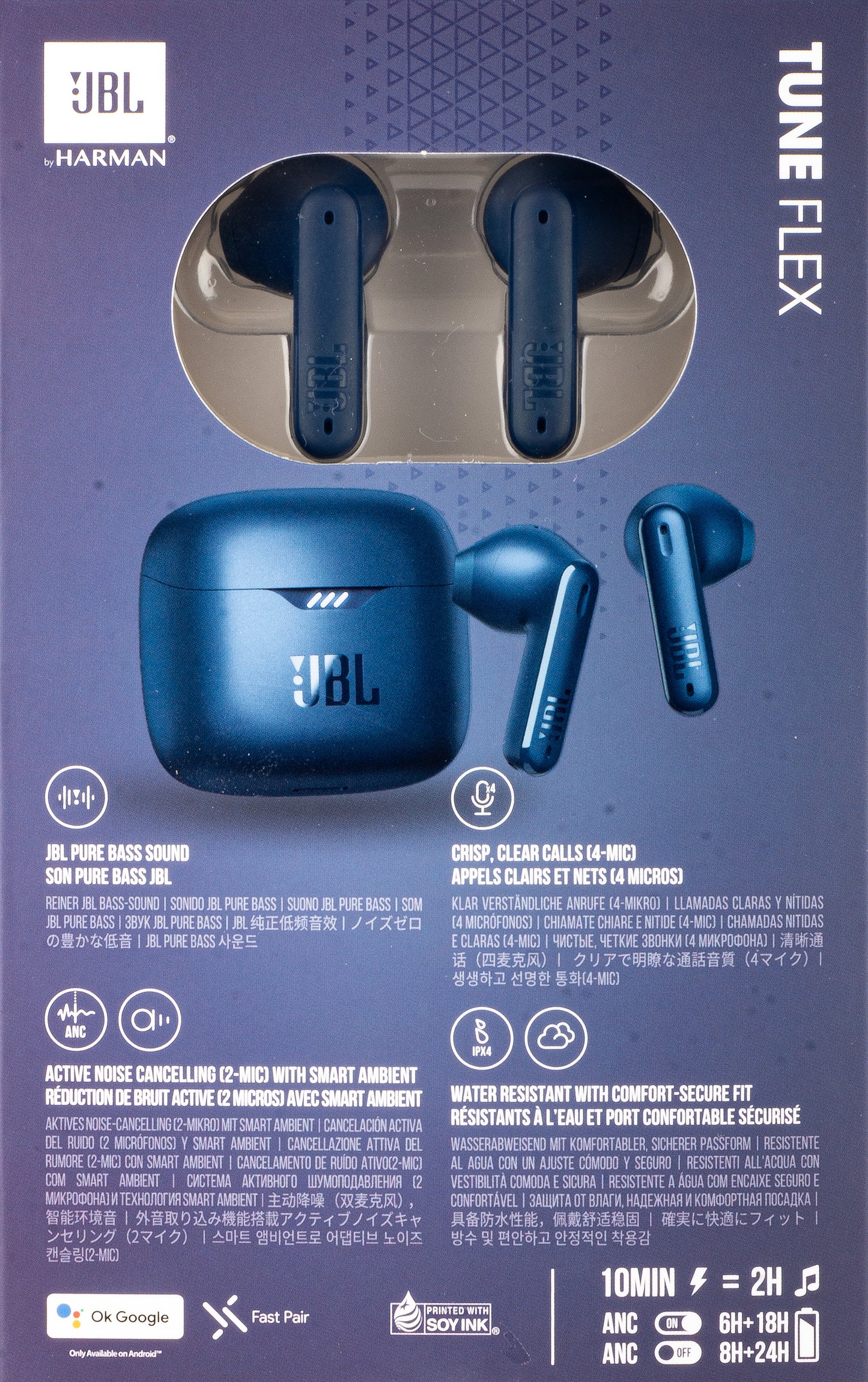 Handsfree Bluetooth JBL Tune Flex, TWS, ANC, Modra JBLTFLEXBLU