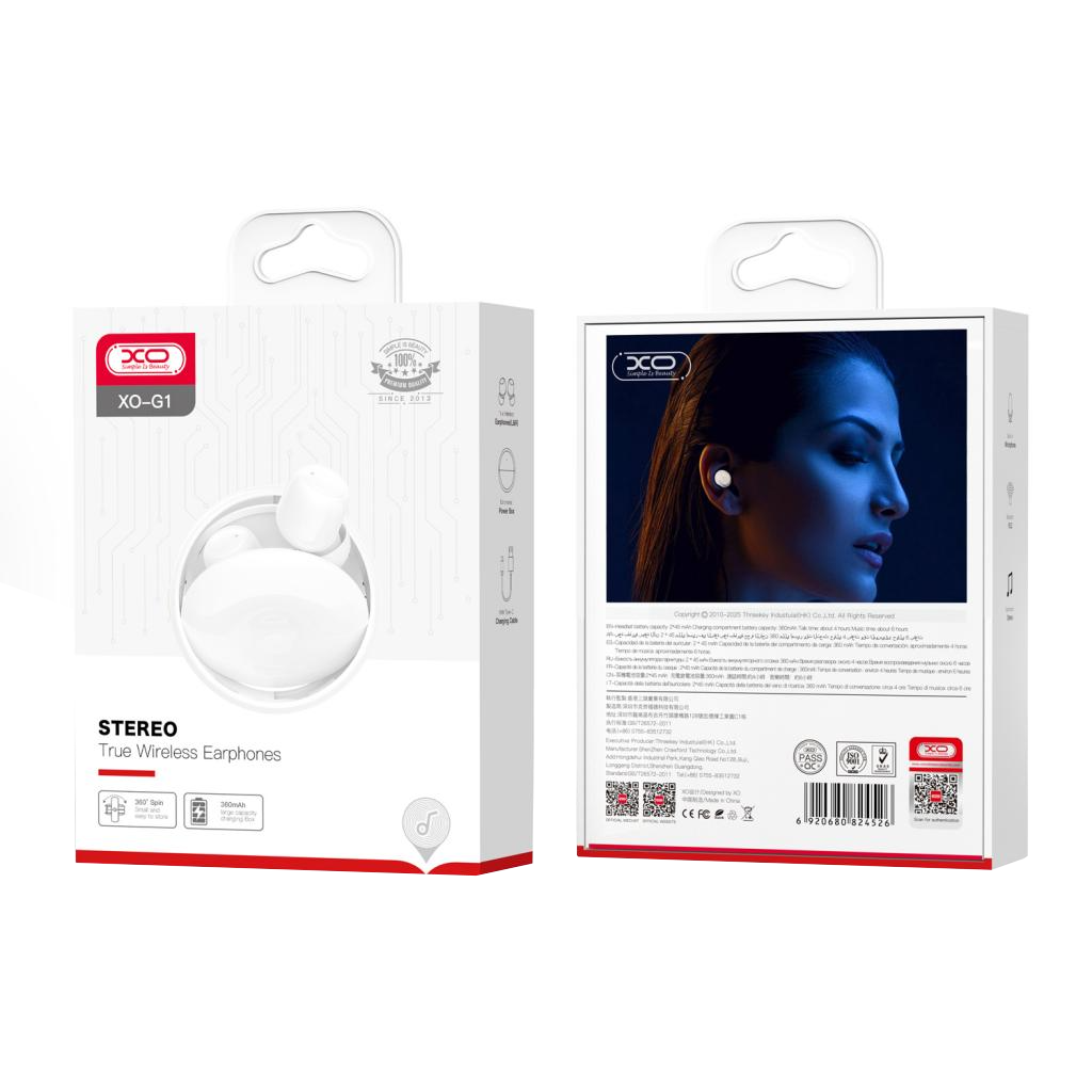 Bluetooth prostoročni XO Design G1, TWS, bel