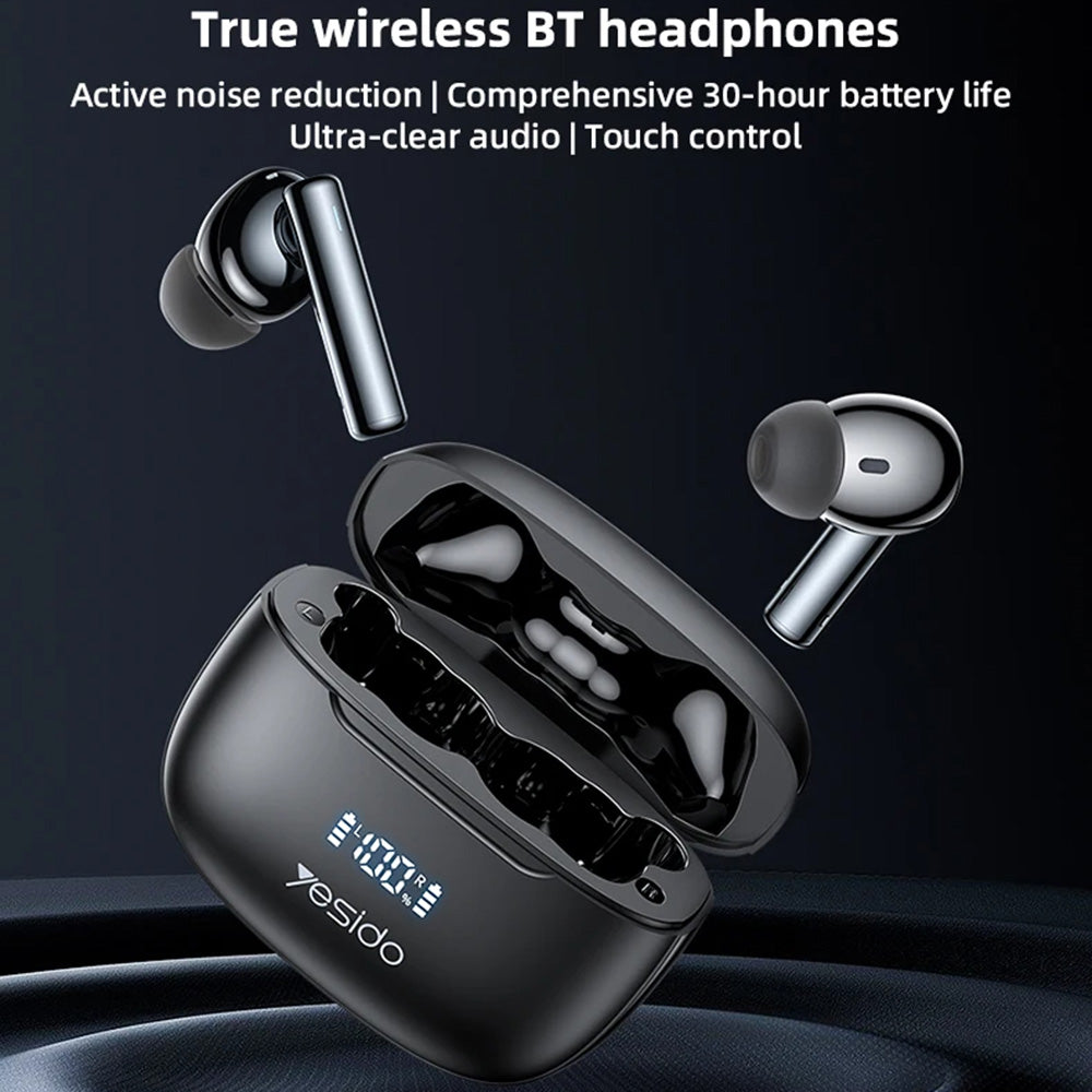 Handsfree Bluetooth Yesido TWS23, TWS, ANC, Črna