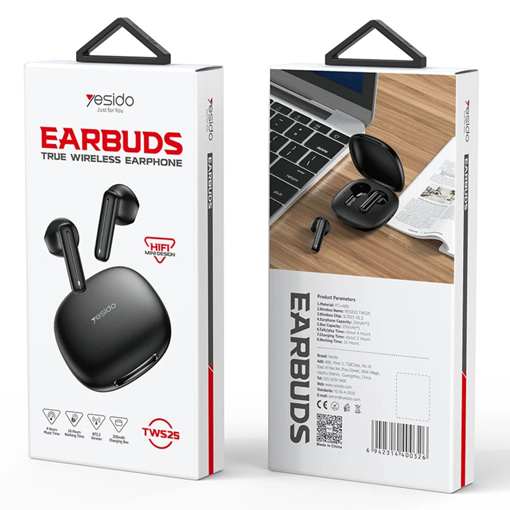 Brezžične slušalke Bluetooth Yesido TWS25, TWS, črne