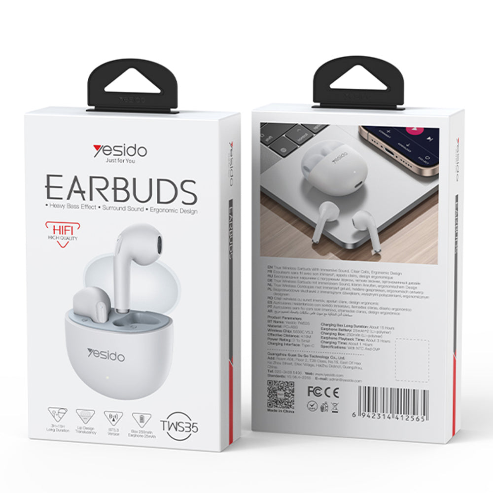 Brezžične slušalke Bluetooth Yesido TWS35, TWS, bele