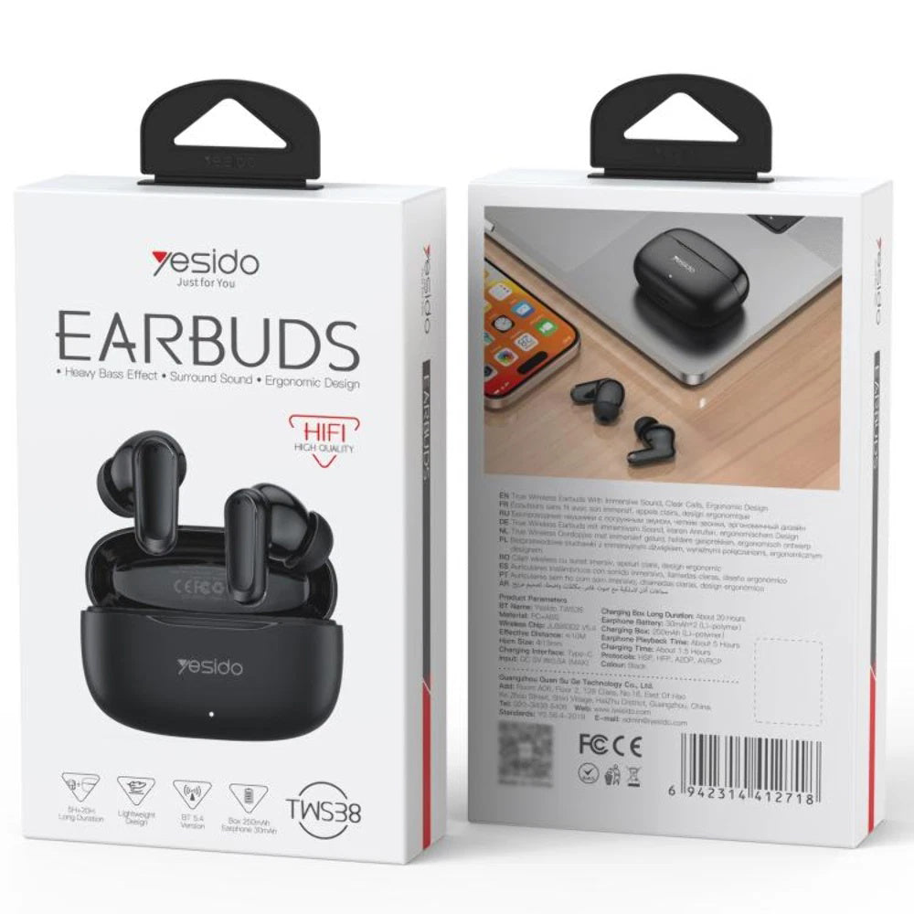 Brezžične slušalke Bluetooth Yesido TWS38, TWS, črne