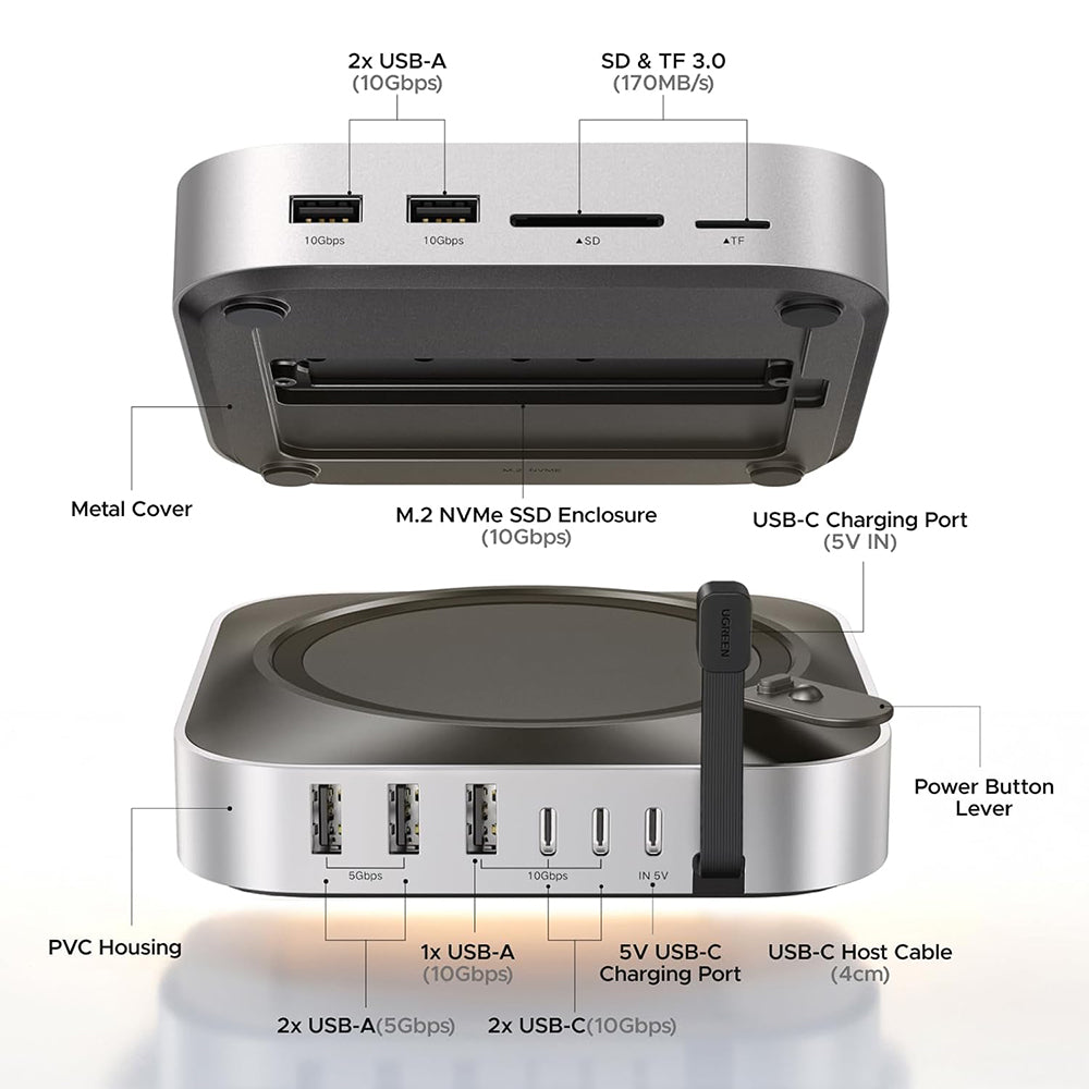 Večnamenski hub UGREEN CM841A (95094) za Apple Mac Mini M4 / Mini M4 Pro, 10v1, siva