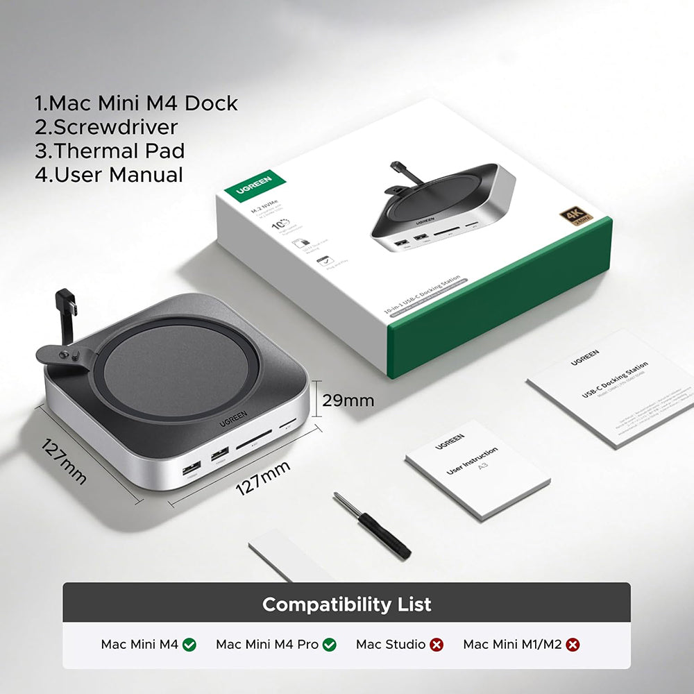 Večnamenski hub UGREEN CM841A (95094) za Apple Mac Mini M4 / Mini M4 Pro, 10v1, siva