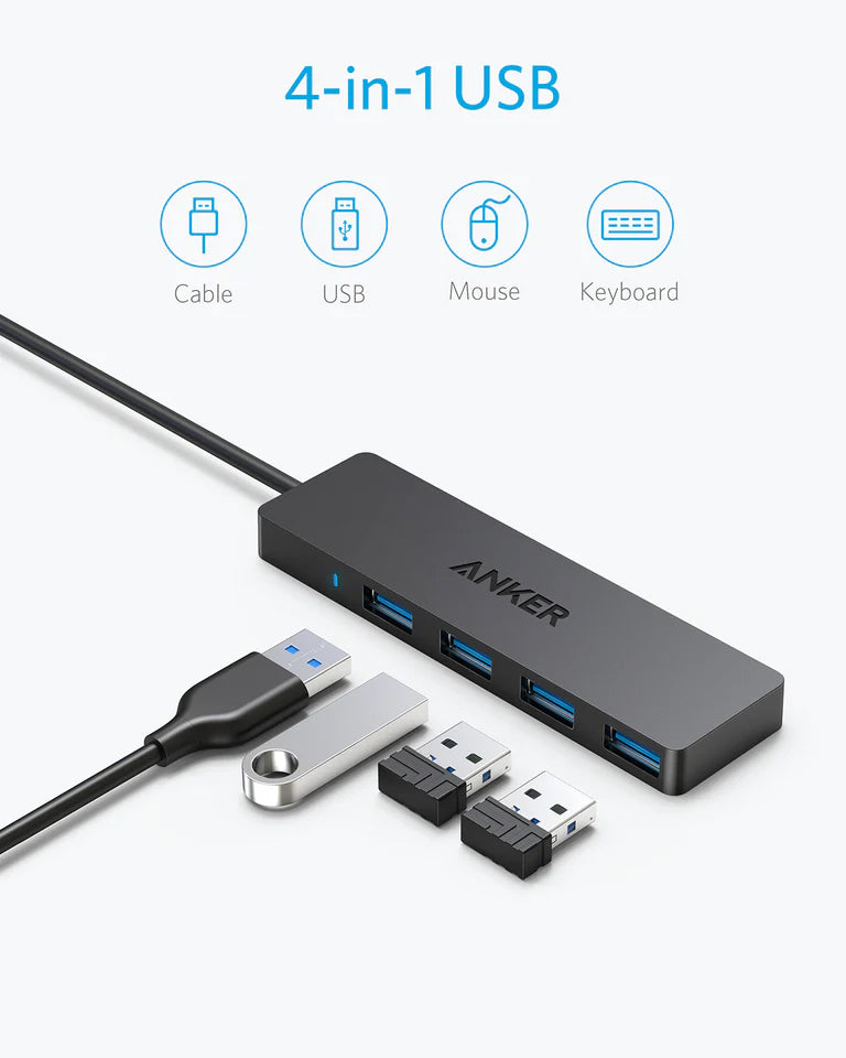 Hub USB Anker, 4 x USB-A 3.0, Črn A7516016