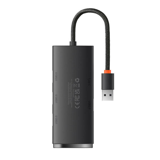 Razdelilnik USB Baseus Lite, 4 x USB-A 3.0 - 1 x USB-C, 0,25 m, črn WKQXX030001
