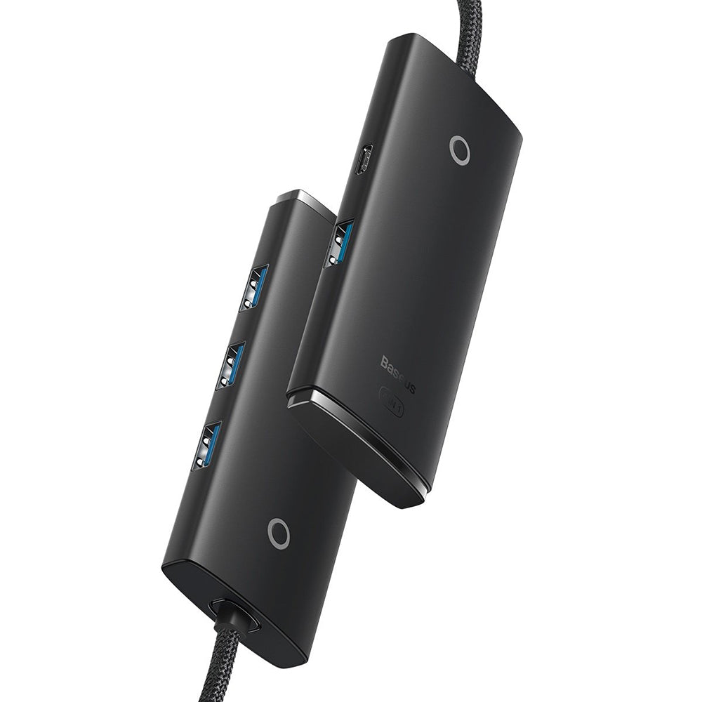 Hub USB Baseus Lite, 4 x USB-A 3.0 - 1 x USB-C, 1m, Črn WKQX030101