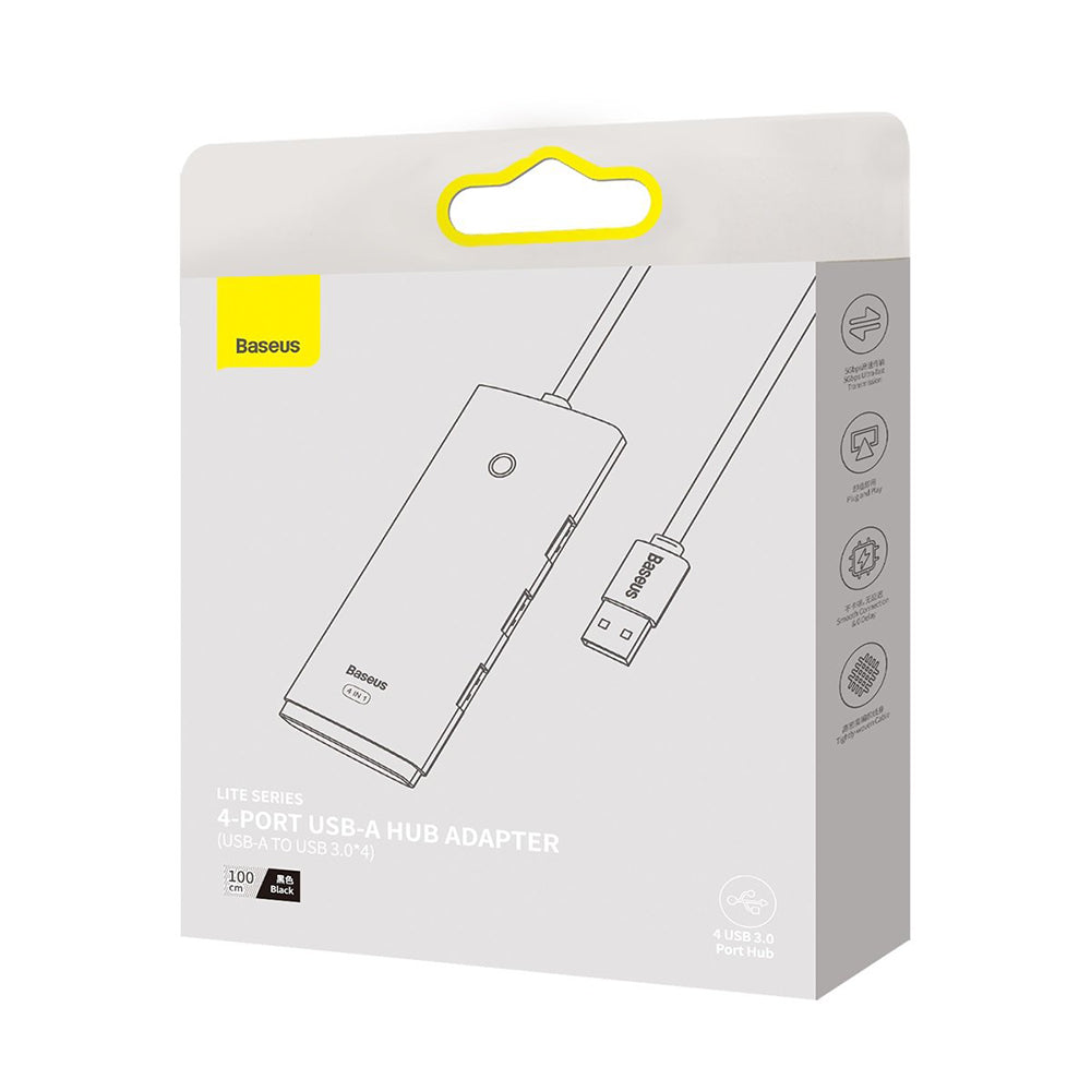 Hub USB Baseus Lite, 4 x USB-A 3.0 - 1 x USB-C, 1m, Črn WKQX030101