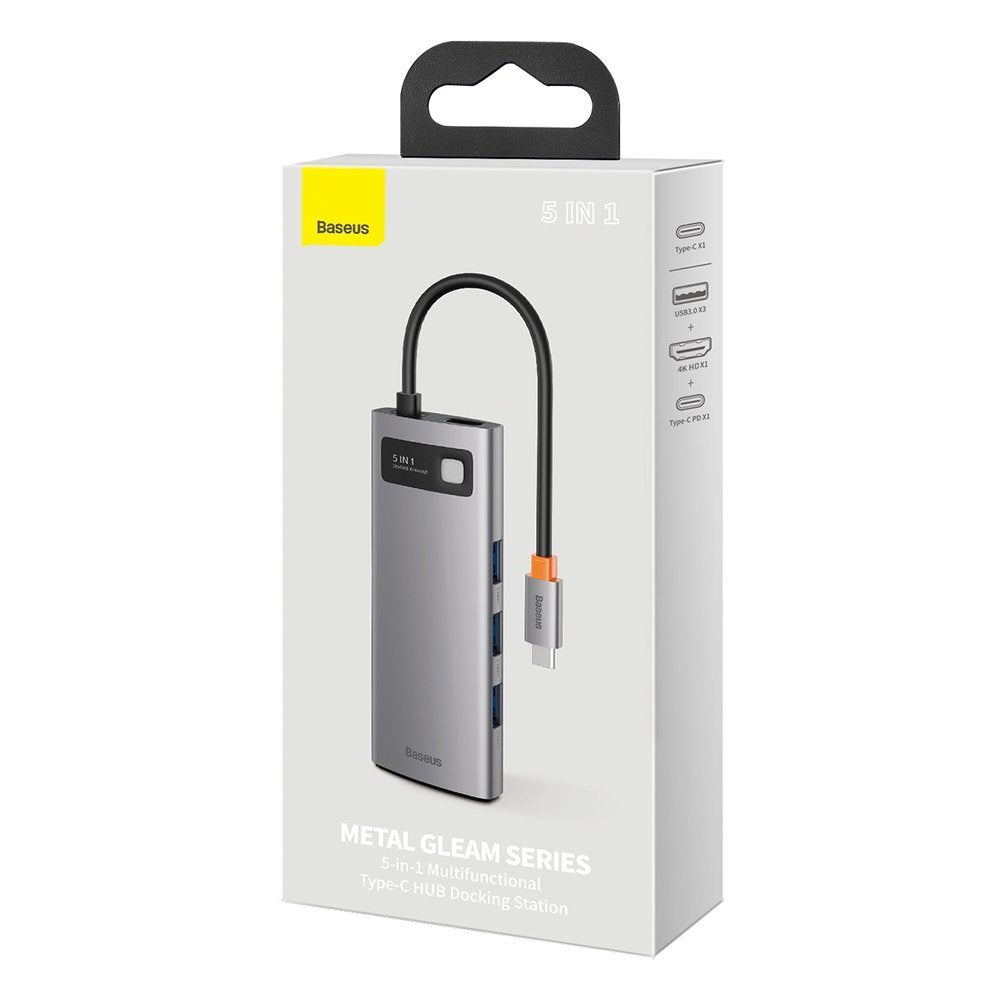 Hub USB-C Baseus Metal Gleam, 3 x USB-A 3.0 - 1 x USB-C - 1 x HDMI, Siv CAHUB-CX0G