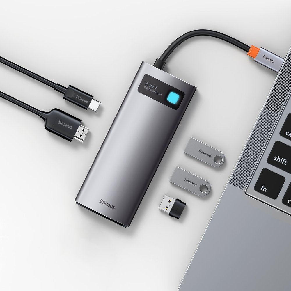 Hub USB-C Baseus Metal Gleam, 3 x USB-A 3.0 - 1 x USB-C - 1 x HDMI, Siv CAHUB-CX0G