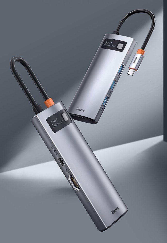 Hub USB-C Baseus Metal Gleam, 3 x USB-A 3.0 - 1 x USB-C - 1 x HDMI, Siv CAHUB-CX0G