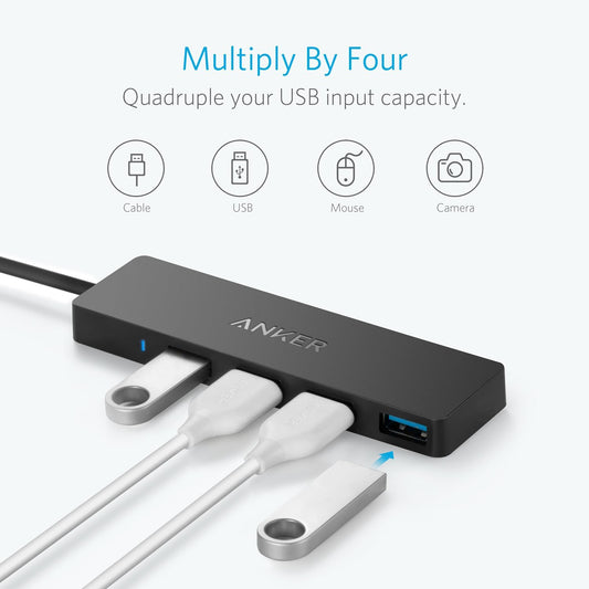 Anker USB-C vozlišče, 4 x USB-A 3.0, črno A8309G11