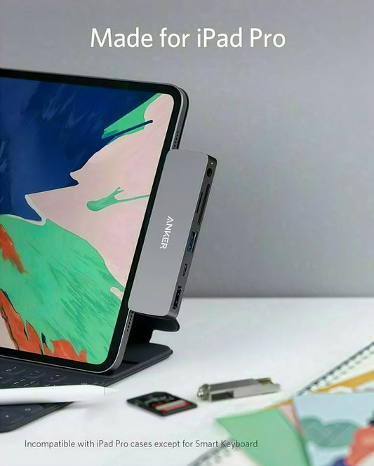 Anker PowerExpand Direct USB-C Hub za Apple iPad Pro 11 / Pro 12.9, 1 x USB-C - 1 x USB-A - 1 x HDMI - 1 x 3,5 mm Jack - 1 x SD - 1 x microSD, siva