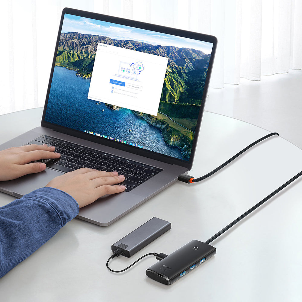 Hub USB-C Baseus Lite, 4 x USB-A 3.0 - 1 x USB-C, 2m, Črn WKQX030501