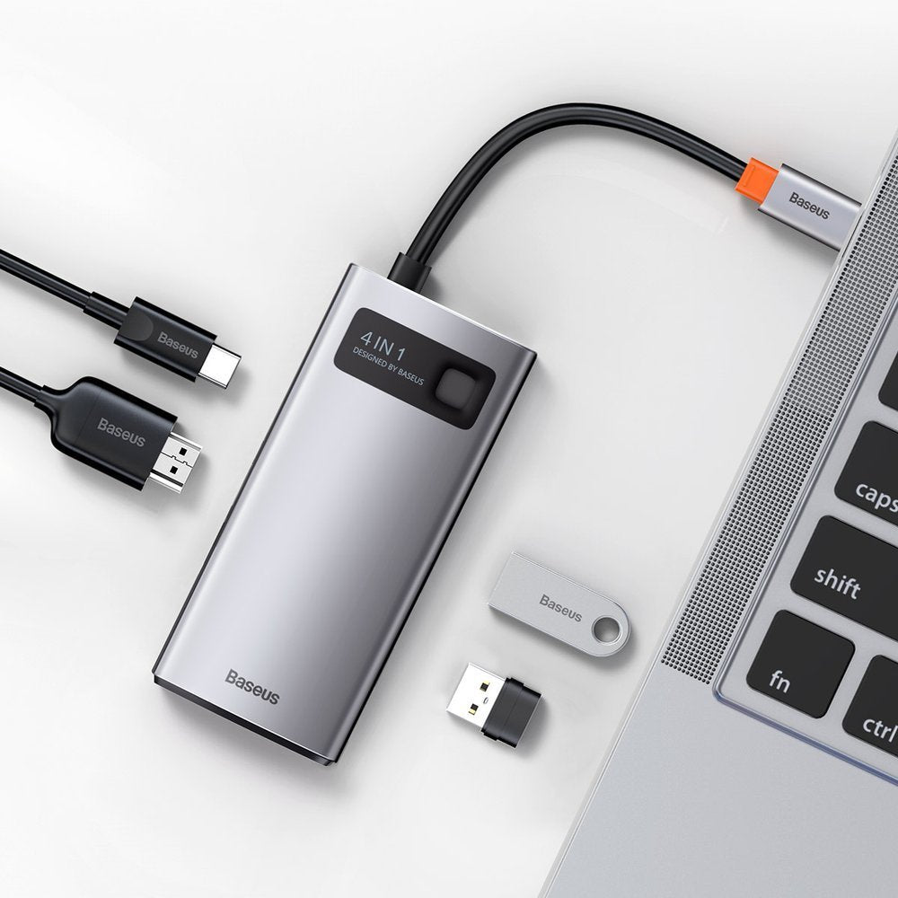 Hub USB-C Baseus Metal Gleam, 2 x USB-A - 1 x USB-C - 1 x HDMI, Siva Obnovljena CAHUB-CY0G