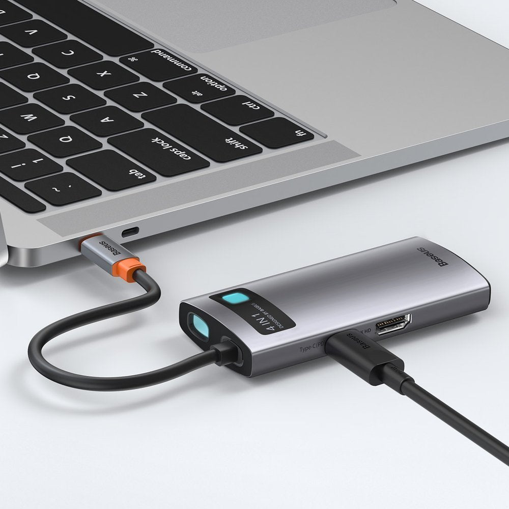 Hub USB-C Baseus Metal Gleam, 2 x USB-A - 1 x USB-C - 1 x HDMI, Siva Obnovljena CAHUB-CY0G