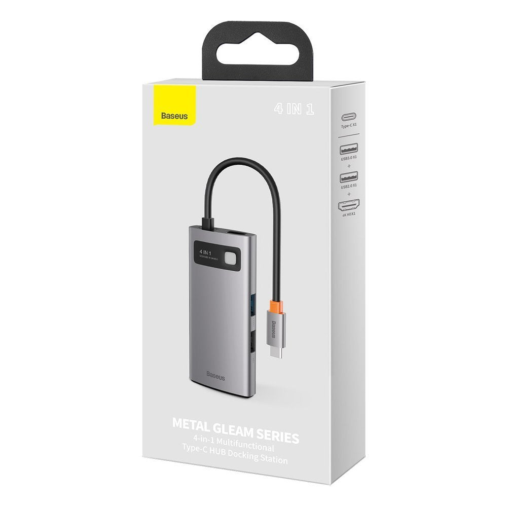 Hub USB-C Baseus Metal Gleam, 2 x USB-A - 1 x USB-C - 1 x HDMI, Siva Obnovljena CAHUB-CY0G