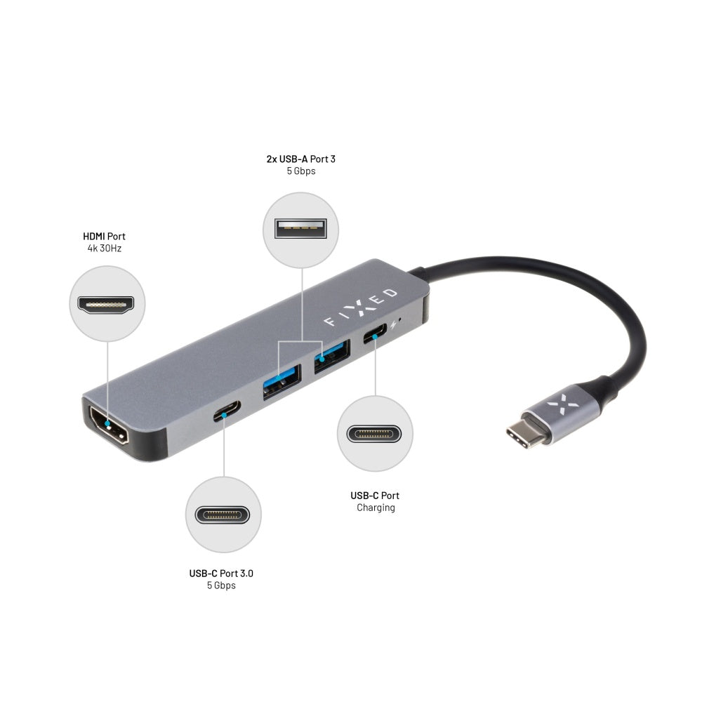 Hub USB-C Fixed, 4in1, Siv