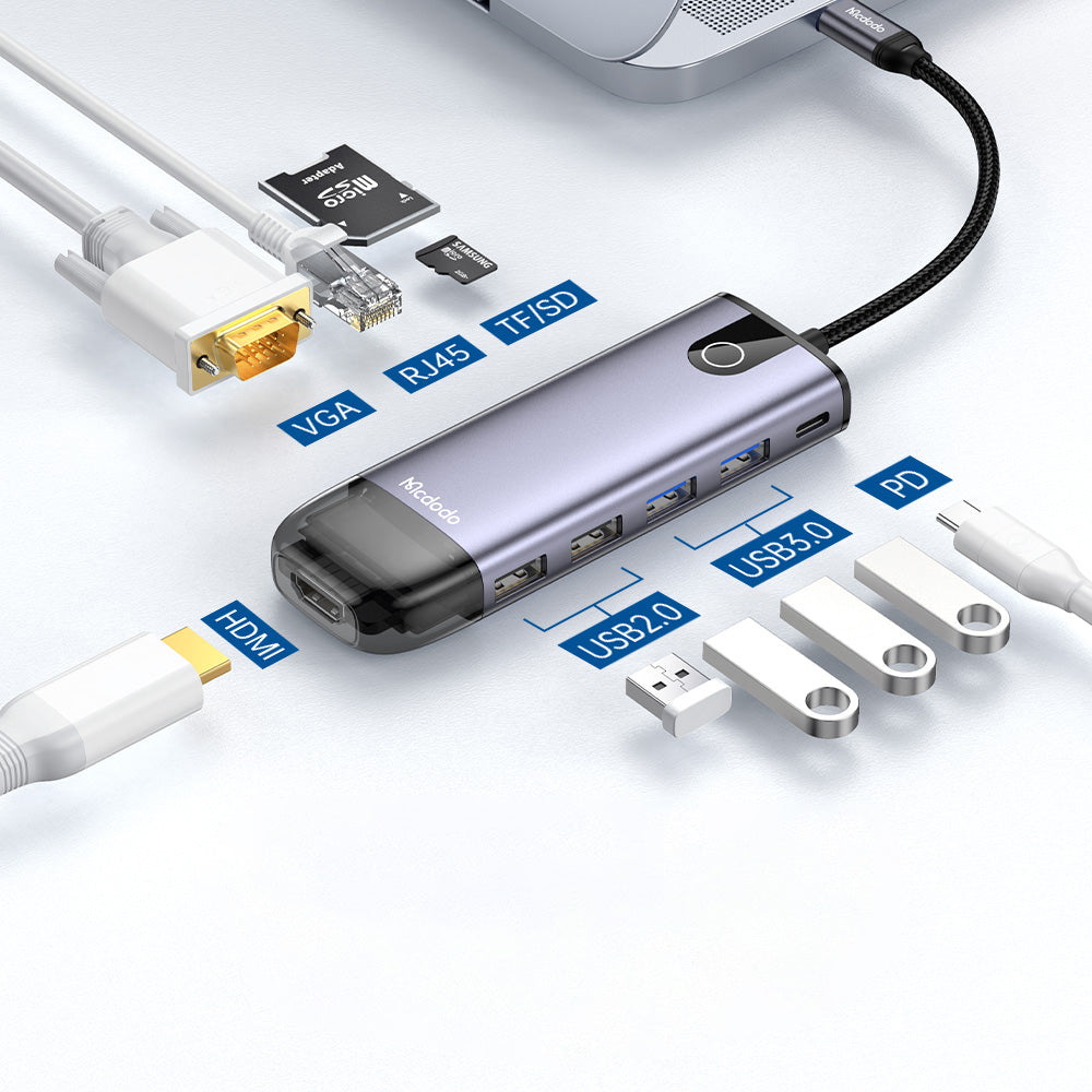 Hub USB-C McDodo HU-7420, 10v1, Siv